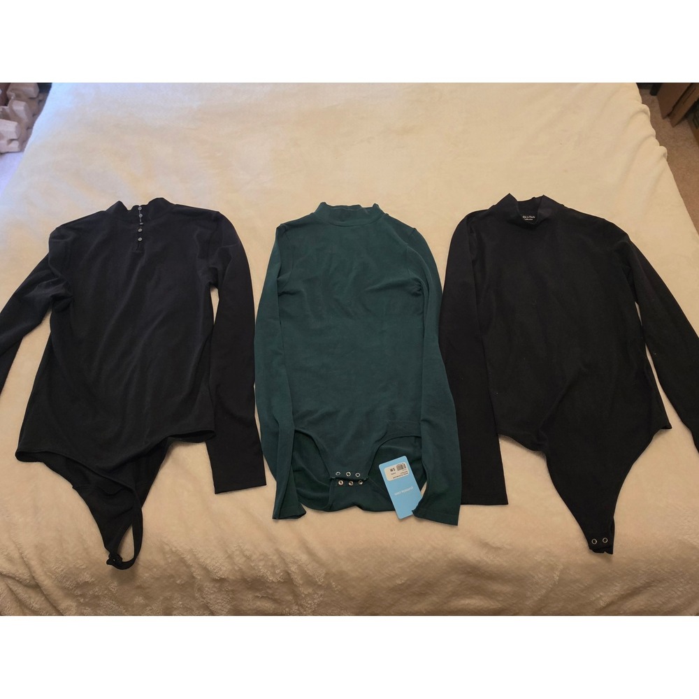 Lot of 3 Abercrombie Yummie Bodysuit Women Small Black Green NWT Mock Neck LS